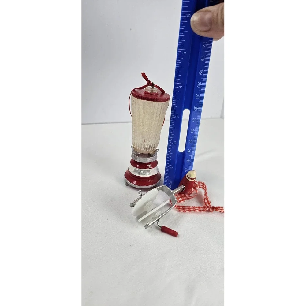Vintage Kitchen Christmas Ornaments‎ Blender & Hand Crank Egg Beater Red White